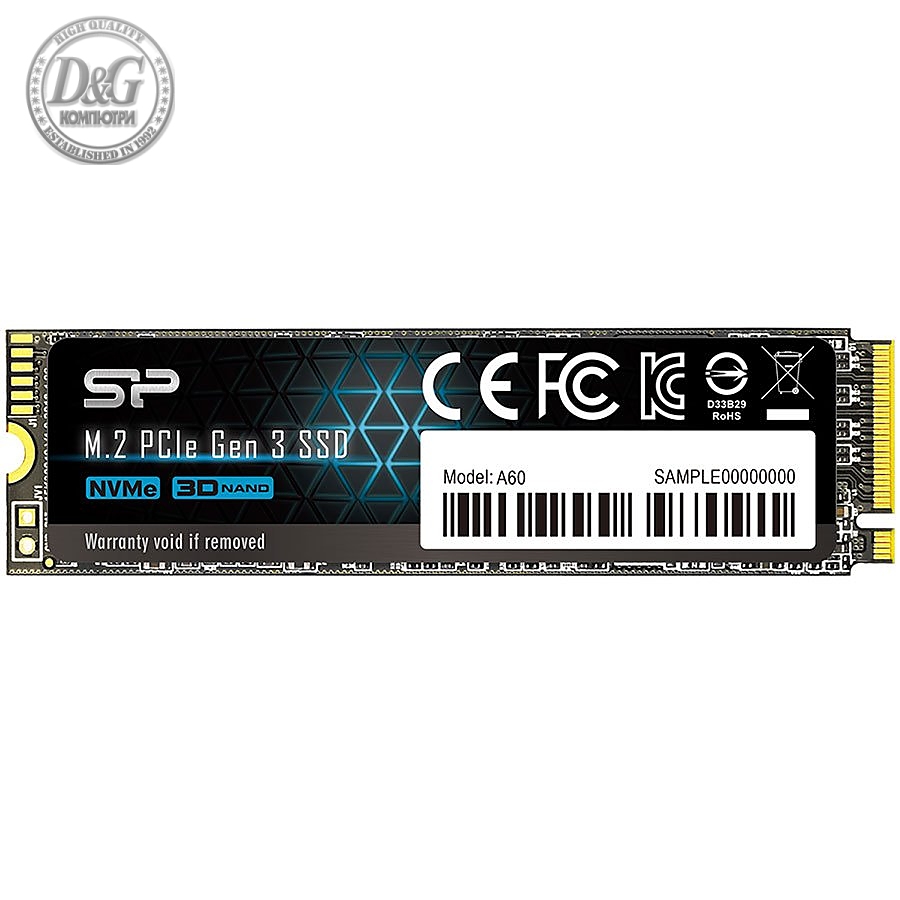 SILICON POWER A60 256GB SSD, M.2 2280, PCIe Gen3x4, SLC Cache, Read/Write: 2200/1600 Mb/s