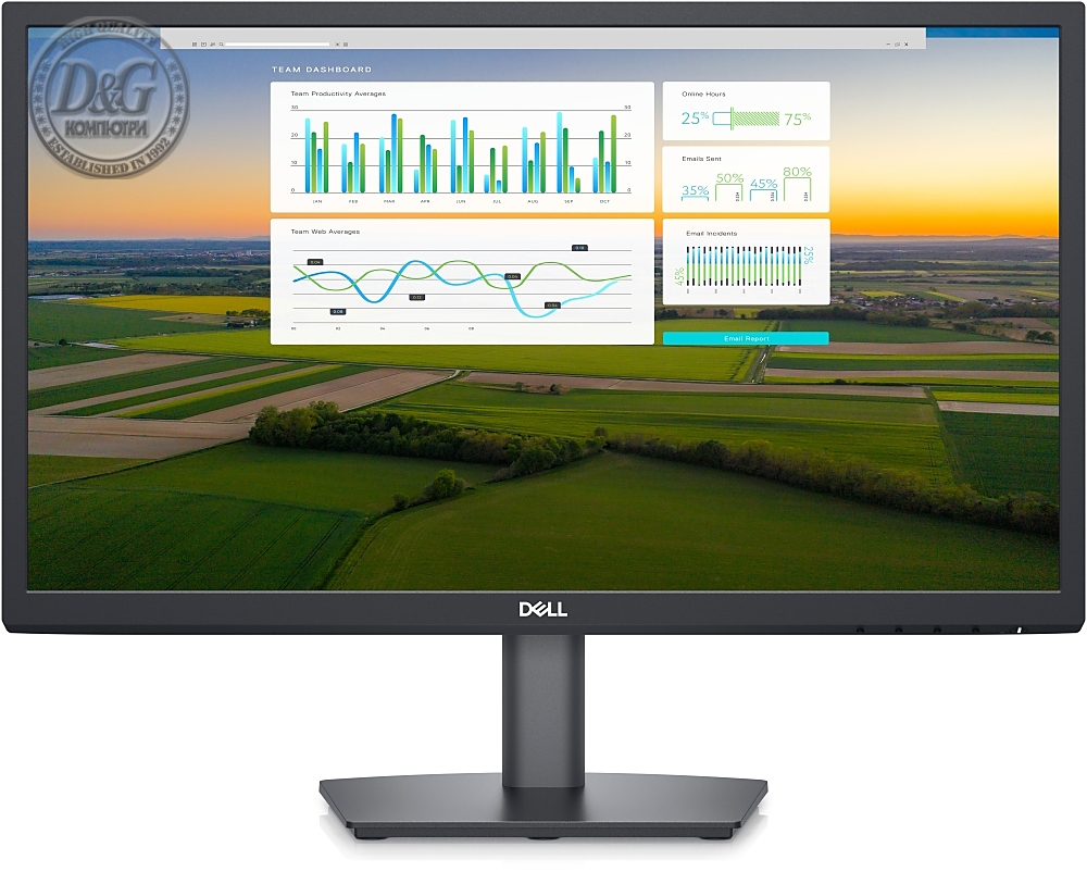 Dell E2222H, 21.45" Wide LED Anti-Glare, VA Panel, 5ms, 3000:1, 250 cd/m2, 1920x1080 Full HD, VGA, DisplayPort, ComfortView, Tilt, Black