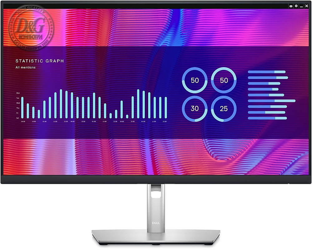 Dell P2723DE, 27" Wide LED AG IPS Panel, 5ms, 1000:1, 350 cd/m2, 2560x1440, 99% Srgb, HDMI, DP, USB-C hub, USB 3.2 Gen, RJ45, ComfortView, Height, Pivot, Swivel, tilt, Black