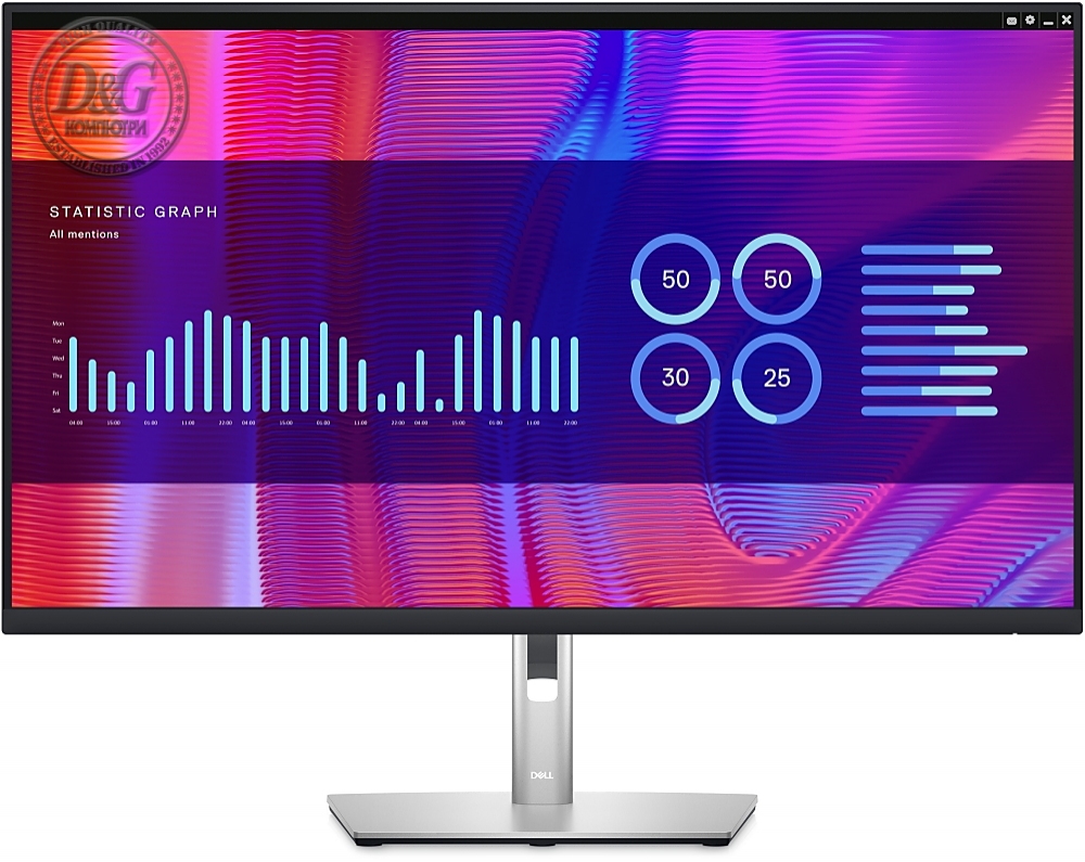 Dell P3223DE, 31.5" Wide LED AG IPS Panel, 5ms, 1000:1, 350 cd/m2, 2560x1440, 99% Srgb, HDMI, DP, USB-C hub, USB 3.2 Gen 1, RJ45, ComfortView, Height, Pivot, Swivel, tilt, Black