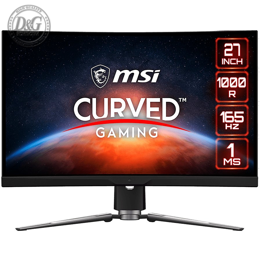 MSI MPG ARTYMIS 273CQR Curved Gaming Monitor, 27" 165Hz, WQHD (2560 x 1440) 16:9, VA Anti-glare, 1ms, 400nits, 3000:1, 178°/178°, HDR, 1000R Curve, Freesync Premium, 1x DP, 2x HDMI, 1x Type-C, 2x USB 2.0 Type A, 1x Earphone out, Adjustable Stand, 3Y