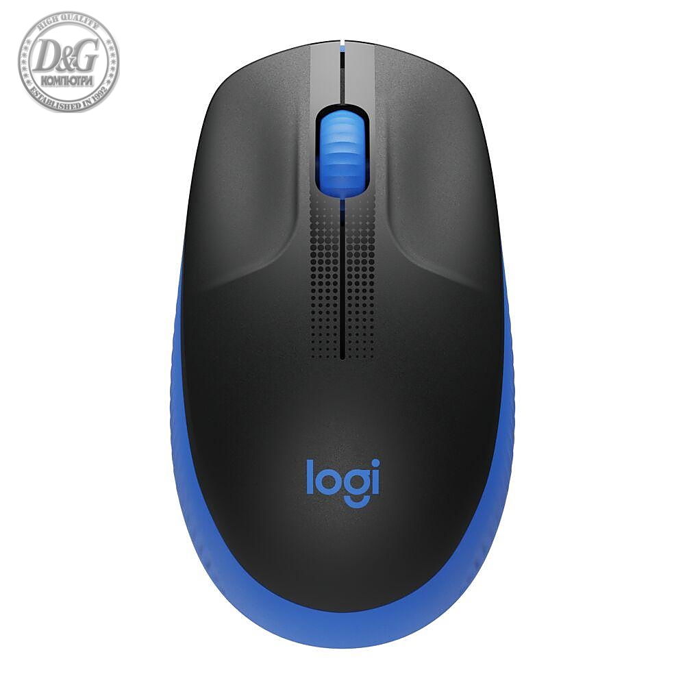 Безжична оптична мишка LOGITECH M190 Full-Size, USB, 1000 dpi, 3 бутона, Син