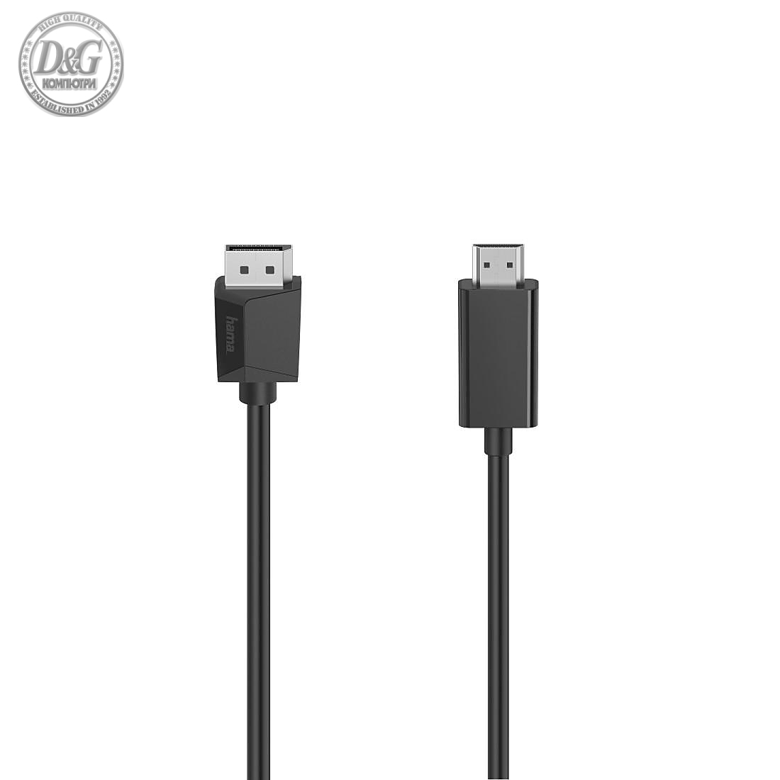 Кабел HAMA, DisplayPort мъжко - HDMI мъжко, Ultra-HD, 4K, 1.5м, Черен