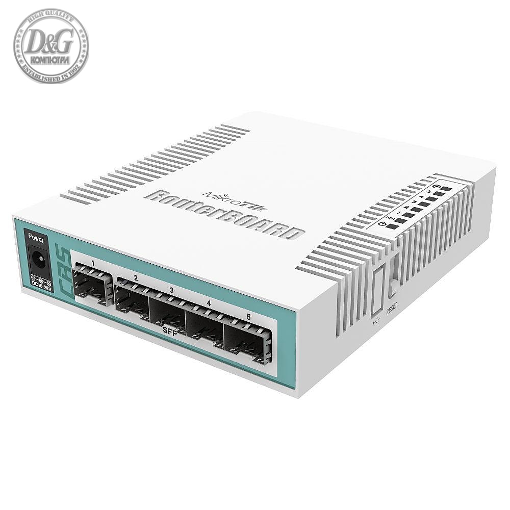 Cloud Router суич Mikrotik CRS106-1C-5S, 1xGigabit LAN, 5xSFP cages