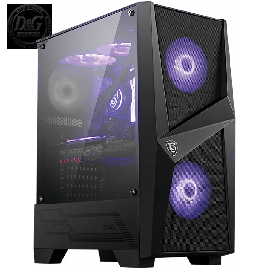 MSI MAG FORGE 100M, Mid-Tower, ATX/Micro-ATX/Mini-ITX, 2x USB 3.2 Gen 1 Type-A, 1x Audio/1x Mic, RGB Hub, RGB Button, 3x 120mm Fans (2x RGB), Mesh Front Panel, Tempered Glass