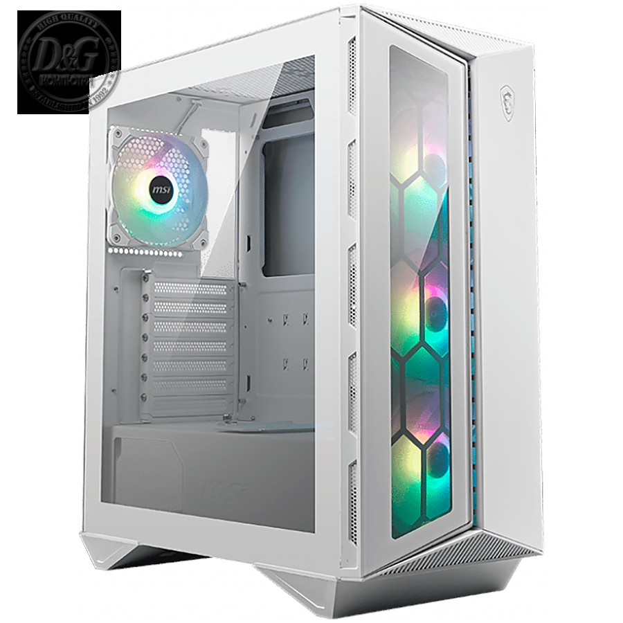 MSI MPG GUNGNIR 110R WHITE, Mid-Tower, ATX/Micro-ATX/Mini-ITX, 2x USB 3.2 Gen 1 Type-A, 1x USB 3.2 Gen 2x2 Type-C, 1x Audio/1x Mic, ARGB Hub, RGB Button, 4x 120mm ARGB Fans, Glass Front Panel, 4mm Tempered Glass