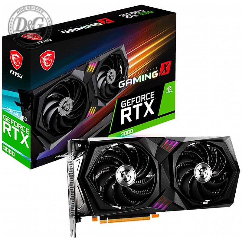 MSI Video Card Nvidia GeForce RTX 3060 GAMING X 12G, 12GB GDDR6, 192-bit, 360 GB/s, 15 Gbps Effective Memory Clock, 1837 MHz Boost, 3584 CUDA Cores, PCIe 4.0, 3x DisplayPort 1.4a, HDMI 2.1, RAY TRACING, Dual-Fan, 550W Recommended PSU, Aluminum Backplate,