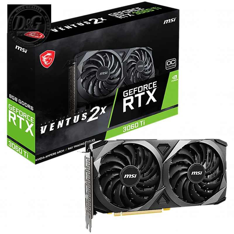 MSI Video Card Nvidia RTX 3060 Ti VENTUS 2X 8G OCV1 LHR, 8GB GDDR6, 256-bit, 448.0 GB/s, 14000 MHz Effective Memory Clock, Boost: 1695 MHz, 4864 CUDA Cores, PCIe 4.0, 3x DP 1.4a, HDMI 2.1, RAY TRACING, Triple Fan, 600W Recommended PSU, LHR, 3Y