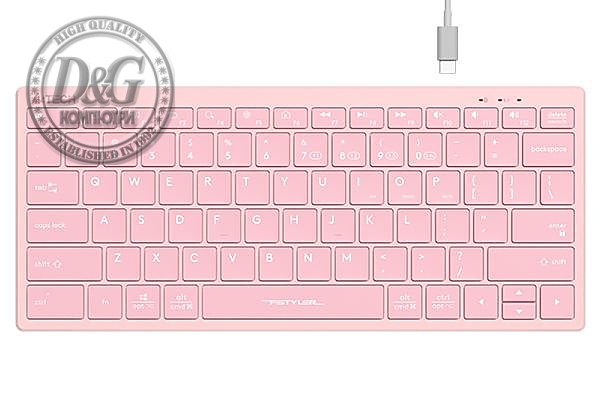 Безжична клавиатура A4TECH FBX51C FSTyler Baby pink, Bluetooth, 2.4 GHz, USB-C, Кирилизирана, Розов