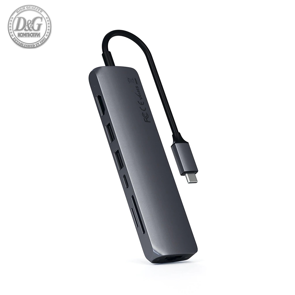 Satechi Aluminium Type-C Slim Multiport (1xHDMI 4K,2x USB-A,1x SD,1x Ethernet) - Space Grey