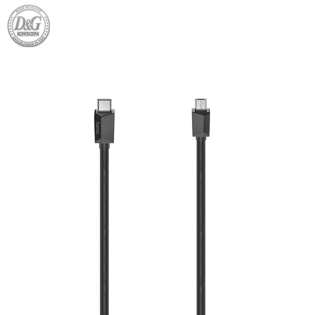 Кабел HAMA, USB-C мъжко - micro USB B мъжко, 480Mbit/s, 0.75 м., Essential, Черен