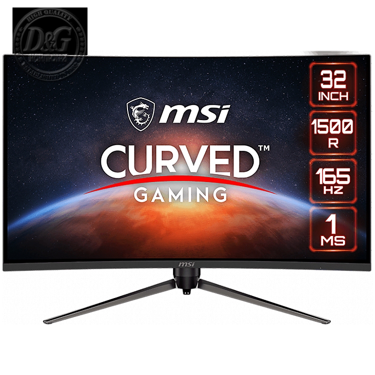 MSI Optix AG321CR Curved Gaming Monitor, 31.5" 165Hz, FHD (1920x1080), VA Anti-glare, 1ms, 250nit, 4000:1, 178°/178°, 1500R Curve, FreeSync Premium, Mystic Light, 1x DP, 2x HDMI, 1x Earphone out, Adjustable stand, 3Y Warranty