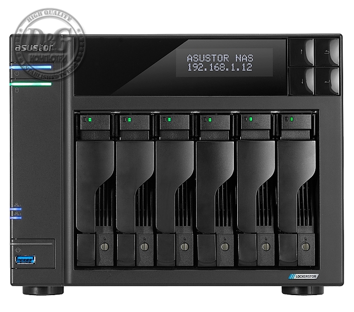 Asustor Lockerstor AS6706, 6 Bay NAS, Intel Jasper Lake Quad-Core 2.0GHz, 8GB RAM DDR4, 2.5GbEx2, M.2 SSD Slots x 4 (Diskless), USB 3.2 Gen 2x2, Toolless installation, with hot-swappable tray, hardware encryption, MyArchive, EZ connect, EZ Sync, Black