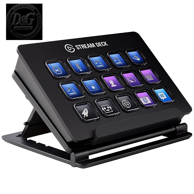 Elgato Stream Deck, 15 LCD keys, One-touch tactile operation, Elgato Game Capture, OBS, Twitch, Twitter, TipeeeStream, XSplit, YouTube, Mixer, and more, Automated alerts, Onscreen Antics w/ GIFs & others, Unique Key Configurations, Automated Plugins