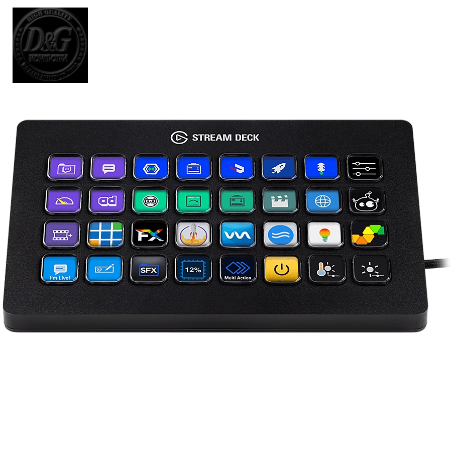 Elgato Stream Deck XL, Studio-Level Control, Time-Saving Integrations, expanded 8x4 grid w/32 LCD keys, Non-Slip Magnetic, Elgato Capture, OBS, Streamlabs, Twitch, YouTube, Twitter, Mixer, Spotify, Philips Hue, NVIDIA, Premiere Pro Icon Pack