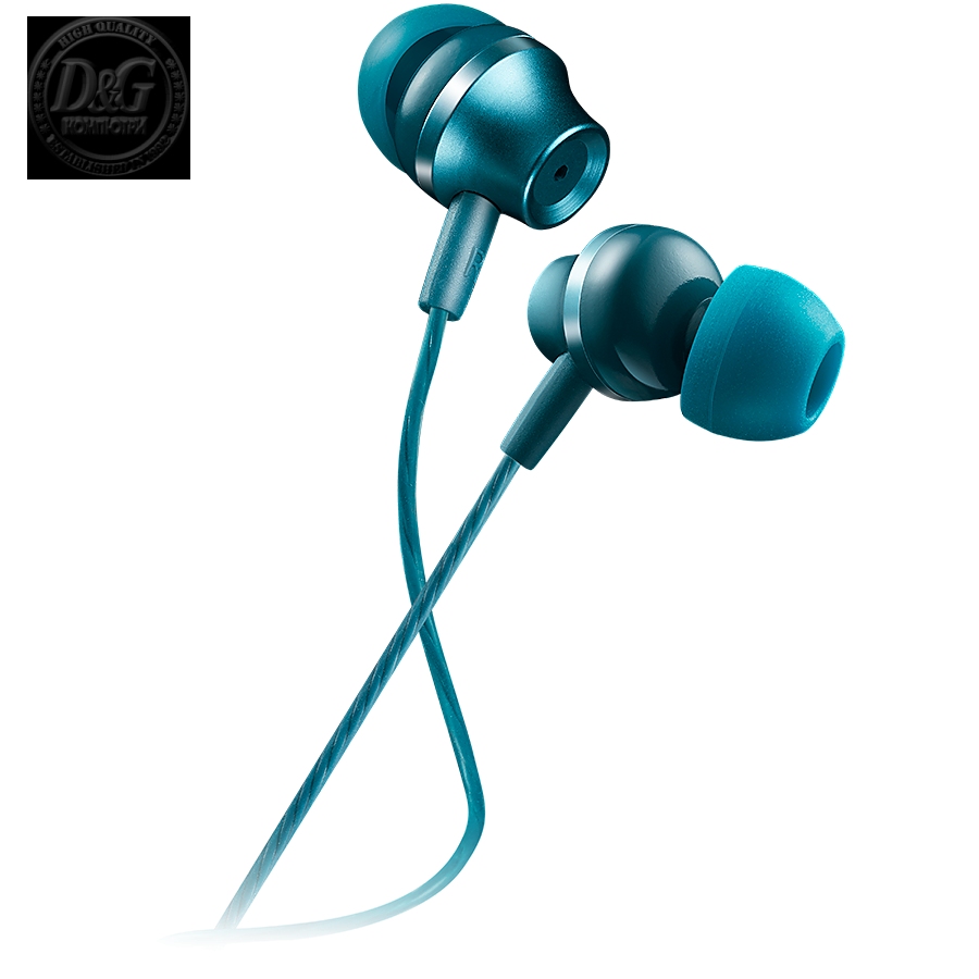 CANYON Stereo earphones with microphone, metallic shell, 1.2M, blue-green