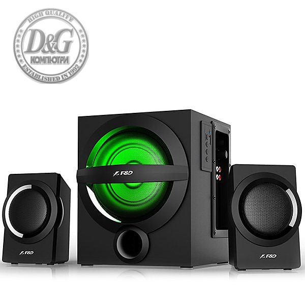 Multimedia Bluetooth Speakers F&D A140X (2.1 Channel Surround, 12Wx2+13W, 160Hz~20kHz, Subwoofer: 45Hz~ 105Hz, Bluetooth 4.0, USB card reader, FM, digital, Remote Control, Wooden, Black)