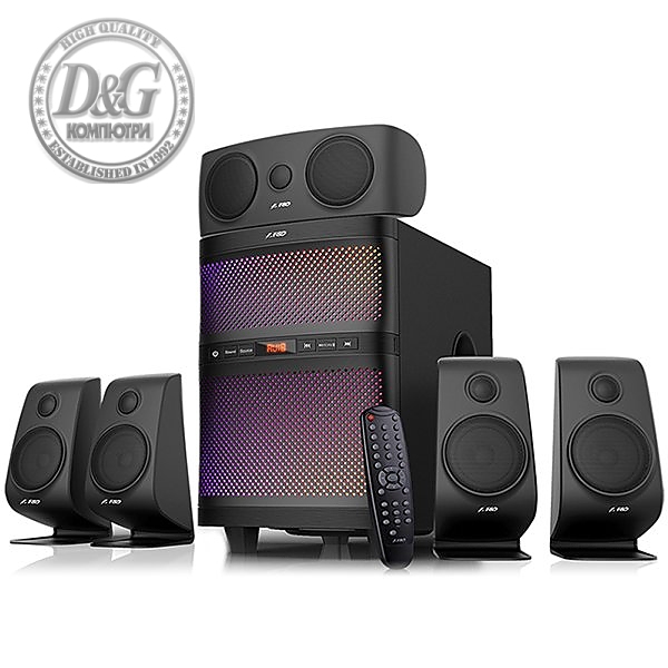 Multimedia Bluetooth Speakers F5060X Bluetooth 4.0, (5.1 Channel Surround, 5Wx5+60W (RMS), 160Hz~20KHz, Subwoofer: 25Hz~85Hz, USB/SD card reader, FM, remote control, Wooden, Black)