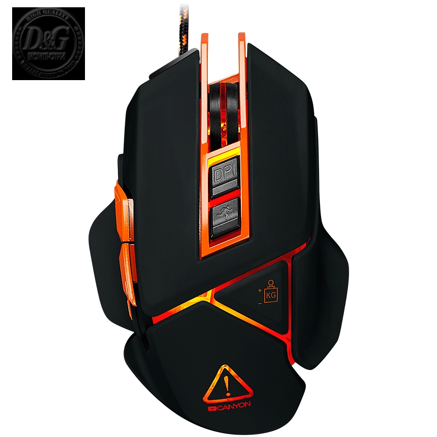 CANYON Optical gaming mouse, adjustable DPI setting 800/1000/1200/1600/2400/3200/4800/6400, LED backlight, moveable weight slot and retractable top cover for comfortable usage