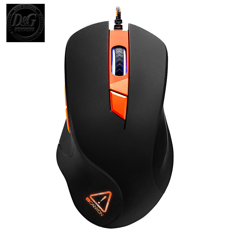 CANYON Eclector GM-3 Wired Gaming Mouse with 6 programmable buttons, Pixart optical sensor, 4 levels of DPI and up to 3200, 5 million times key life, 1.65m Braided USB cable,rubber coating surface and colorful RGB lights, size:130*75*40mm, 140g