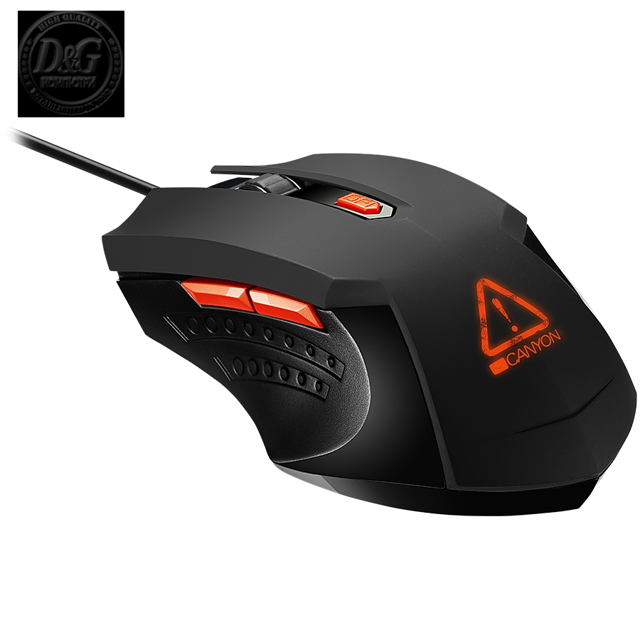 CANYON Star Raider GM-1 Optical Gaming Mouse with 6 programmable buttons, Pixart optical sensor, 4 levels of DPI and up to 3200, 3 million times key life, 1.65m PVC USB cable,rubber coating surface and colorful RGB lights, size:125*75*38mm, 115g