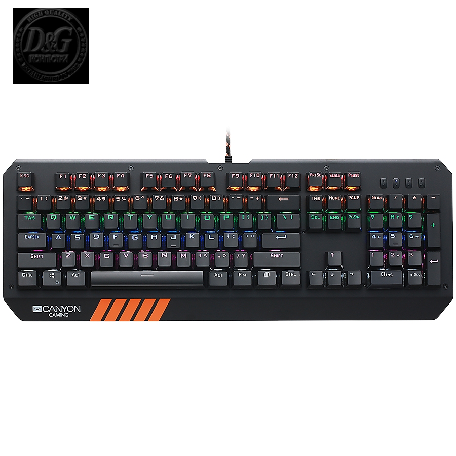 CANYON Wired multimedia gaming keyboard with lighting effect, 108pcs rainbow LED, Numbers 104keys, EN double injection layout, cable length 1.8M, 450.5*163.7*42mm, 0.90kg, color black