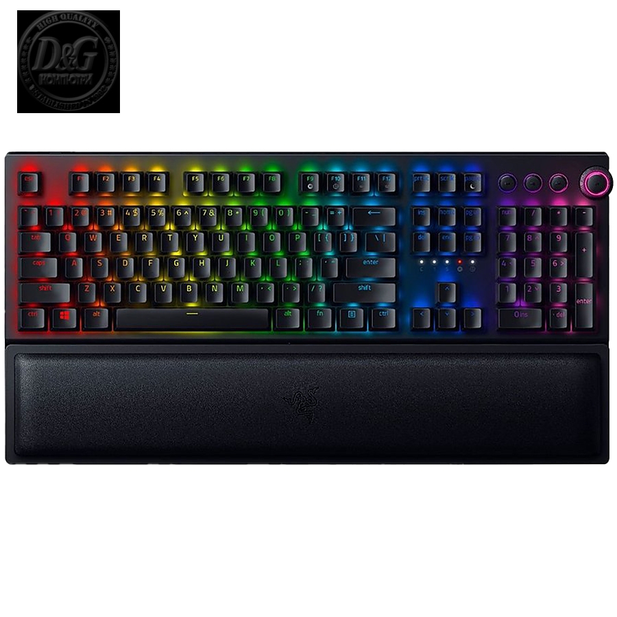 Razer BlackWidow V3 Pro, Green Mechanical Switch, US Layout, 2.4 Ghz Wireless and Bluetooth connection, Razer Chroma RGB, Hybrid onboard storage – up to 5 profiles, Dedicated Media Controls, Doubleshot ABS keycaps