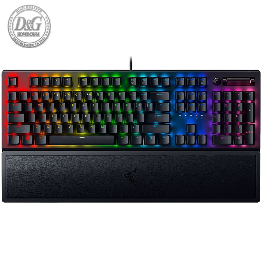 Razer BlackWidow V3, Green Mechanical Switch, US Layout, Tactile and Clicky, Full size, Razer Chroma™ backlighting with 16.8 million customizable color options, Wrist rest, 80 million keystroke lifespan,Multi-function digital roller, Aluminum const