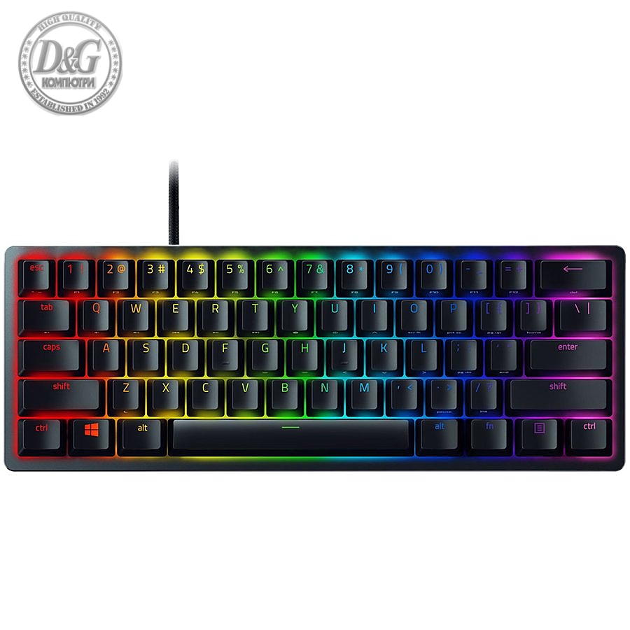 Razer Huntsman Mini (Red Switch), US Layout, Black, Razer Clicky Optical Switch, Razer Chroma customizable backlighting w/ 16.8 million colors, up to 5 profiles Hybrid onboard storage, Detachable Type-C Connectivity, 100 million keystroke lifespan