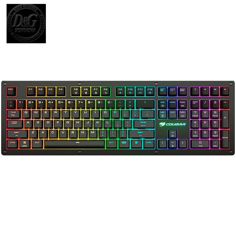 COUGAR PURI RGB Red Switches Mechanical Gaming Keyboard,N-key rollover(USB mode support),Key Backlight White LED,1000Hz/1ms Polling rate,Steel/Plastic,Magnetic Protective cover,1.8m Braided Cable Length,Detachable Cable