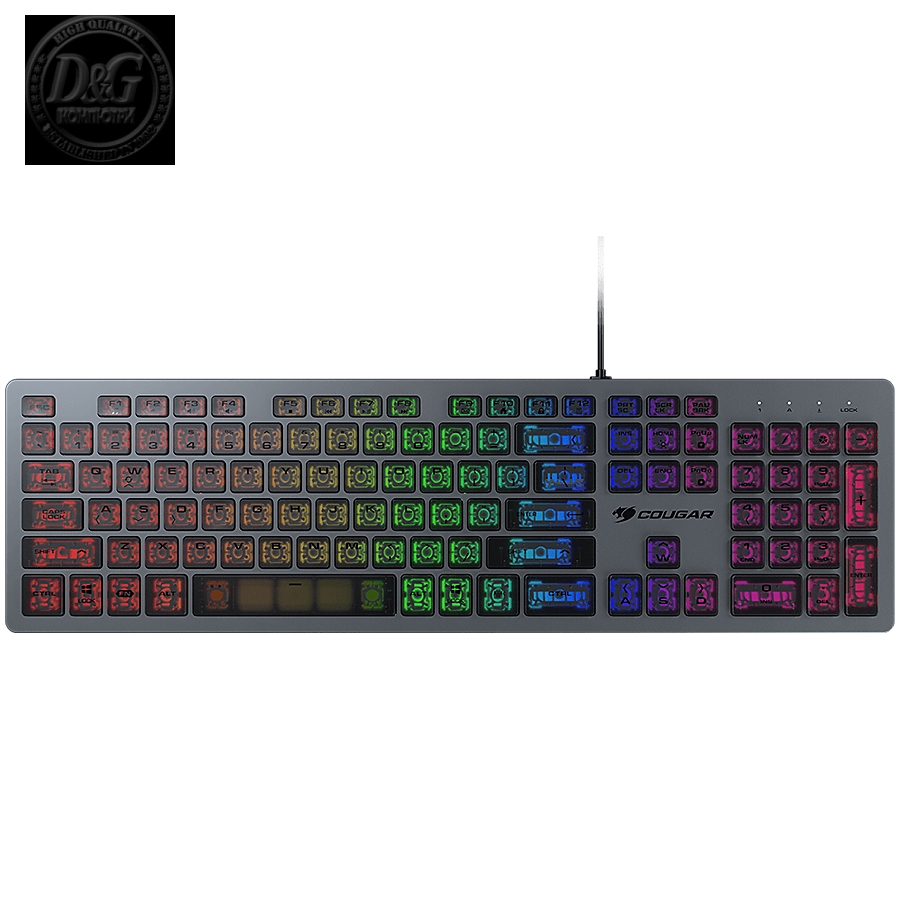 COUGAR VANTAR AX Scissor Gaming Keyboard, Scissor switches, 19-Key Rollover, USB plug, RGB light effects, CNC Unibody Aluminum Frame, 8 backlight effects, 445 X 127 X 15 (mm), 1.6m cable length, 626g, Anti-Ghosting Technology, Translucent Keycaps