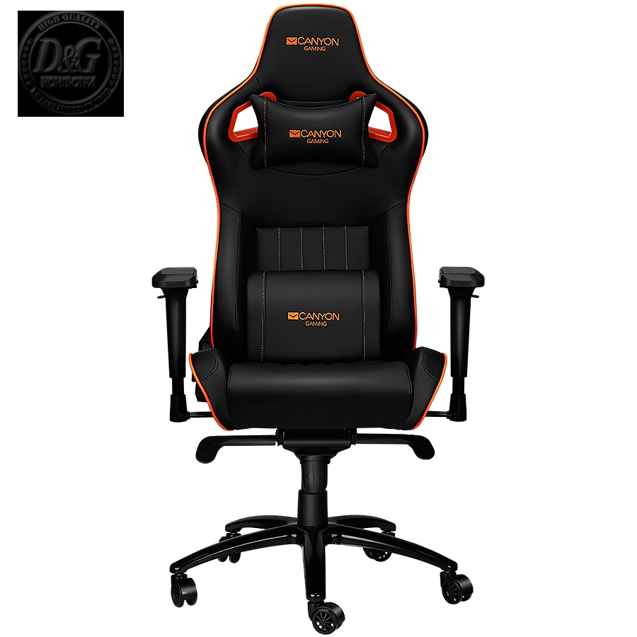 CANYON Corax GС-5 Gaming chair, PU leather, Cold molded foam, Metal Frame , Frog mechanism, 90-165 dgree, 4D armrest, Tilt Lock, Class 4 gas lift, metal 5 Stars Base, 60mm PU caster,black+Orange.