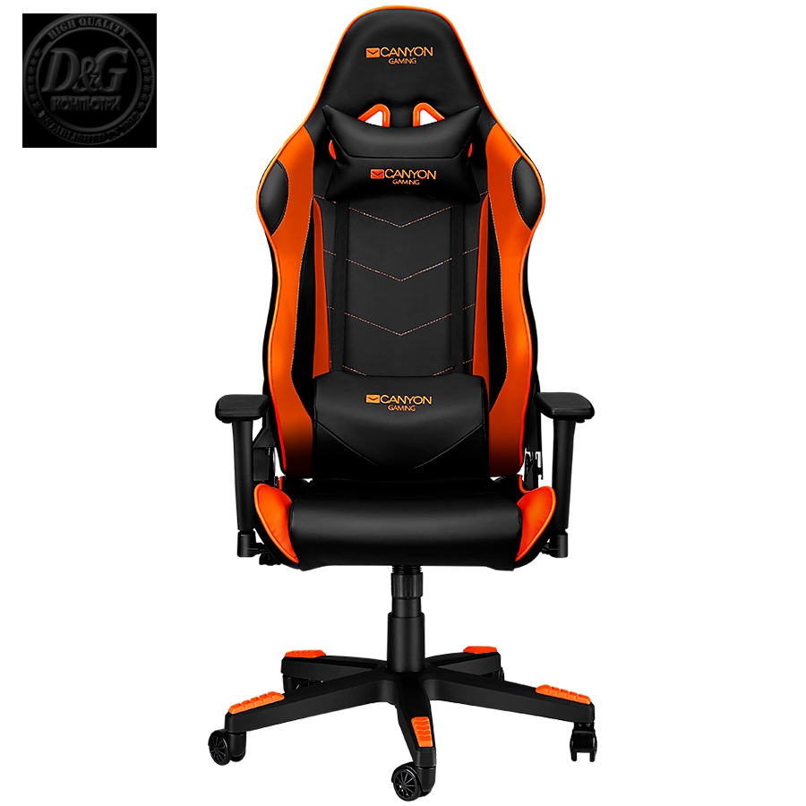 CANYON Deimos GС-4 Gaming chair, PU leather, Original foam and Cold molded foam, Metal Frame, Top gun mechanism, 90-165 dgree, 3D armrest, Class 4 gas lift, Nylon 5 Stars Base, 60mm PU caster, black+Orange.