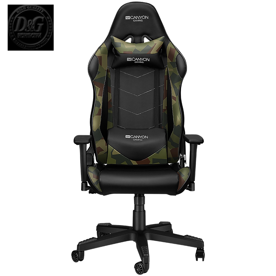 CANYON Argama GС-4AO Gaming chair, PU leather, Original foam and Cold molded foam, Metal Frame, Top gun mechanism, 90-165 dgree, 3D armrest, Class 4 gas lift, Nylon 5 Stars Base, 60mm PU caster, Black+camouflage pattern