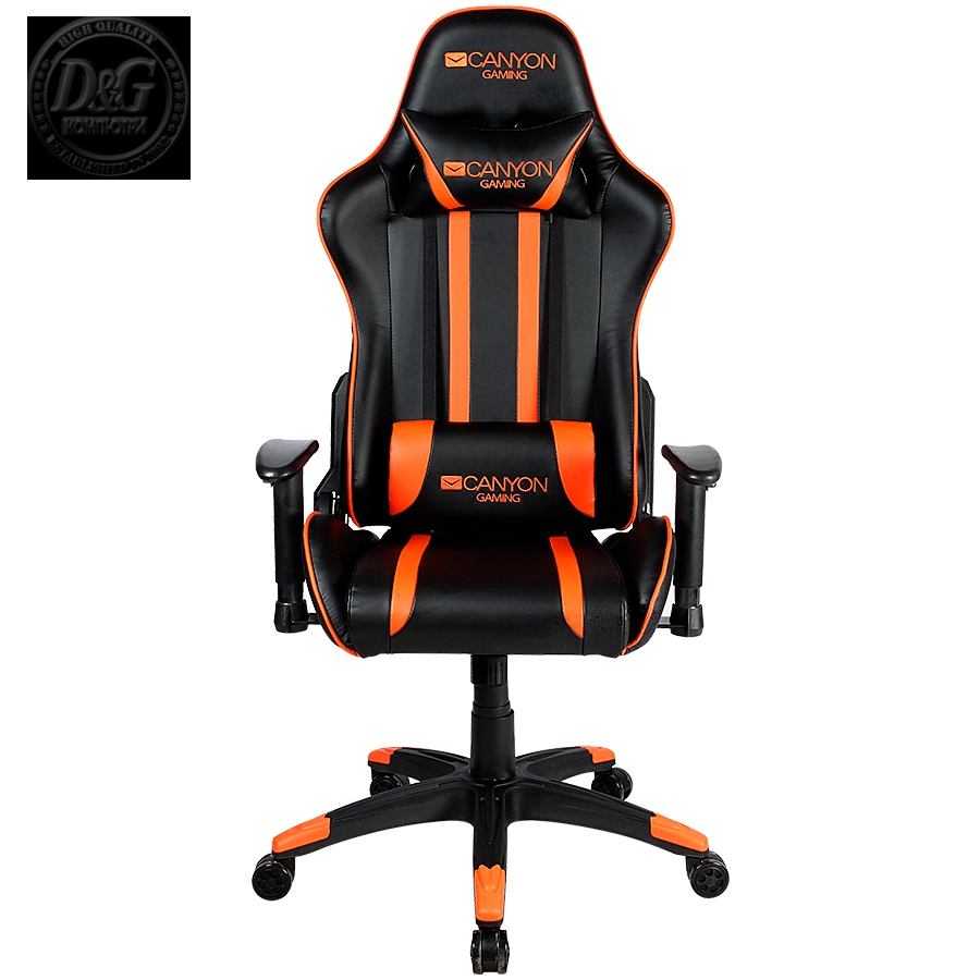 CANYON Fobos GС-3 Gaming chair, PU leather, Cold molded foam, Metal Frame, Top gun mechanism, 90-165 dgree, 2D armrest, Class 4 gas lift, Nylon 5 Stars Base, 60mm PU caster, black+Orange.