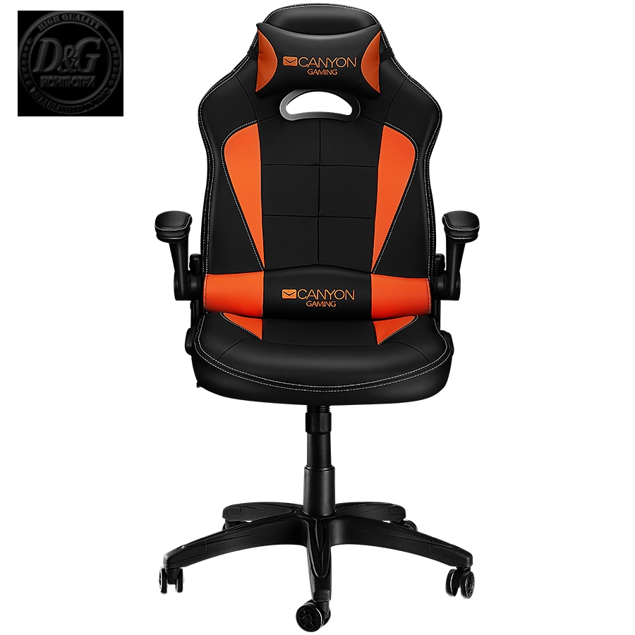 CANYON Vigil GС-2 Gaming chair, PU leather, Original and Reprocess foam, Wood Frame, Top gun mechanism, up and down armrest, Class 4 gas lift, Nylon 5 Stars Base,50mm PU caster, black+Orange.