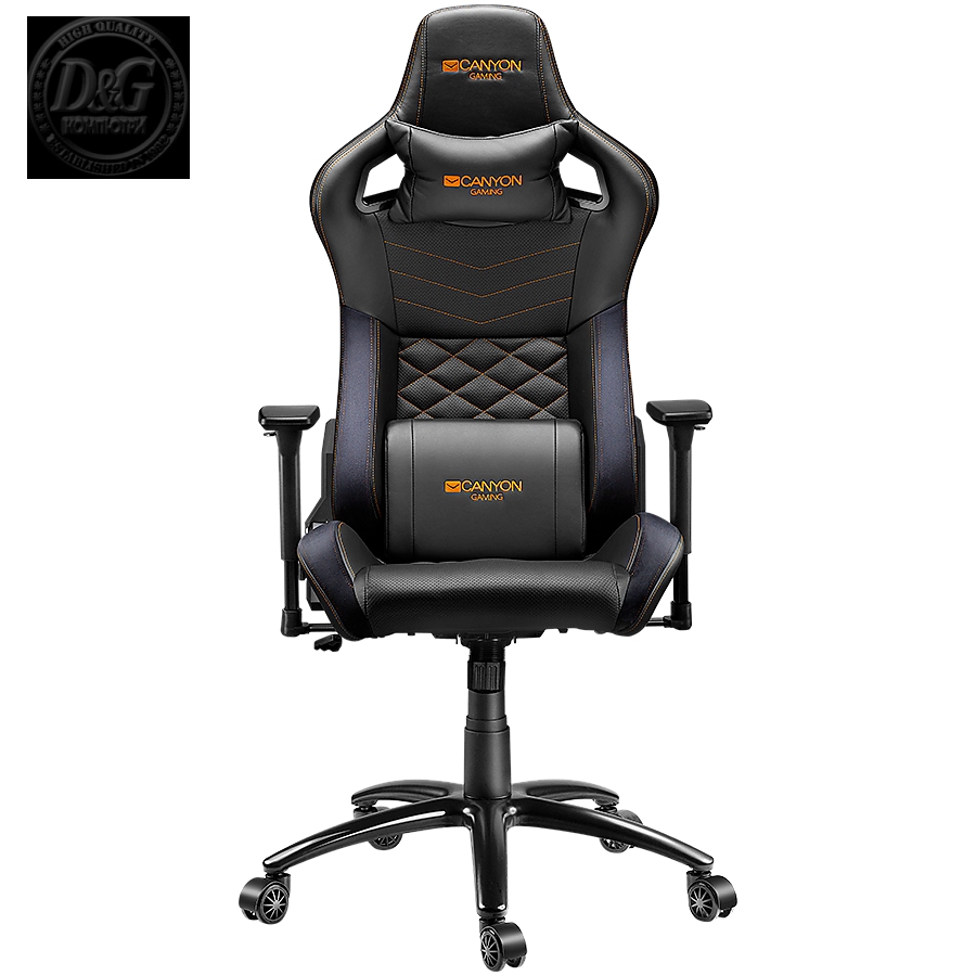 CANYON Nightfall GС-7 Gaming chair, PU leather, Cold molded foam, Metal Frame, Top gun mechanism, 90-160 dgree, 3D armrest, Class 4 gas lift, metal base ,60mm Nylon Castor, black and orange stitching