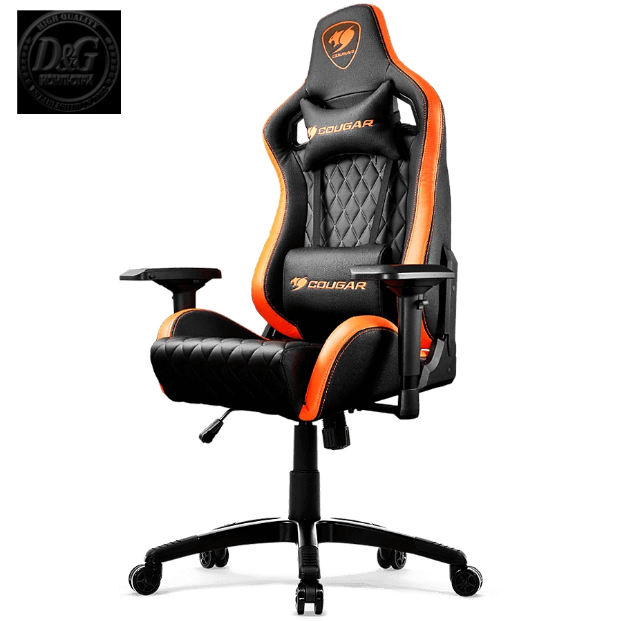 COUGAR Armor S Gaming Chair, Full Steel Frame, 4D adjustable arm rest, Gas lift height adjustable, 180Вє seat back adjustable, Head and Lumbar Pillow, High density mold shaping foam, Premium PVC leather,Weight Capacity-120kg,Product Weight-21kg