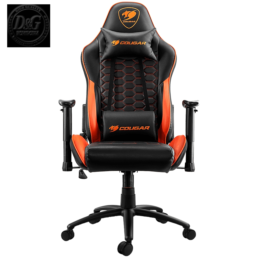 COUGAR OUTRIDER - Orange, Gaming Chair, Premium PVC Leather, Head and Lumbar Pillow, High Density Shaping Foam, Continuous 180Вє Reclining, Adjustable Tilting Resistancer, 2 Direction Adjustable armrest, Full Steel Frame, Class 4 Gas Lift Cylinder