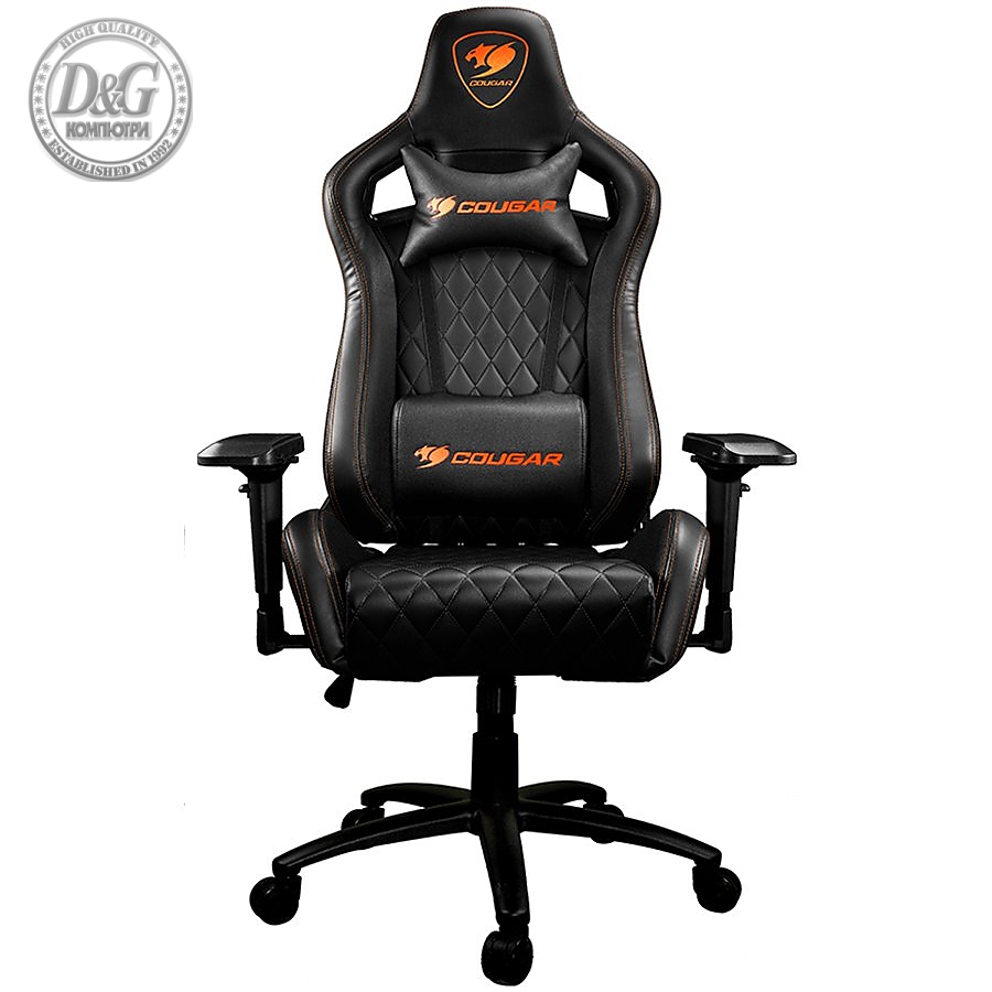 COUGAR Armor S BLACK Gaming Chair, Full Steel Frame, 4D adjustable arm rest, Gas lift height adjustable, 180Вє seat back adjustable, Head and Lumbar Pillow, High density mold shaping foam, Premium PVC leather,Weight Capacity-120kg,Product Weight-21kg