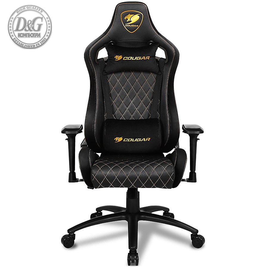 COUGAR Armor S ROYAL Gaming Chair, Full Steel Frame, 4D adjustable arm rest, Gas lift height adjustable, 180Вє seat back adjustable, Head and Lumbar Pillow, High density mold shaping foam, Premium PVC leather,Weight Capacity-120kg,Product Weight-21kg