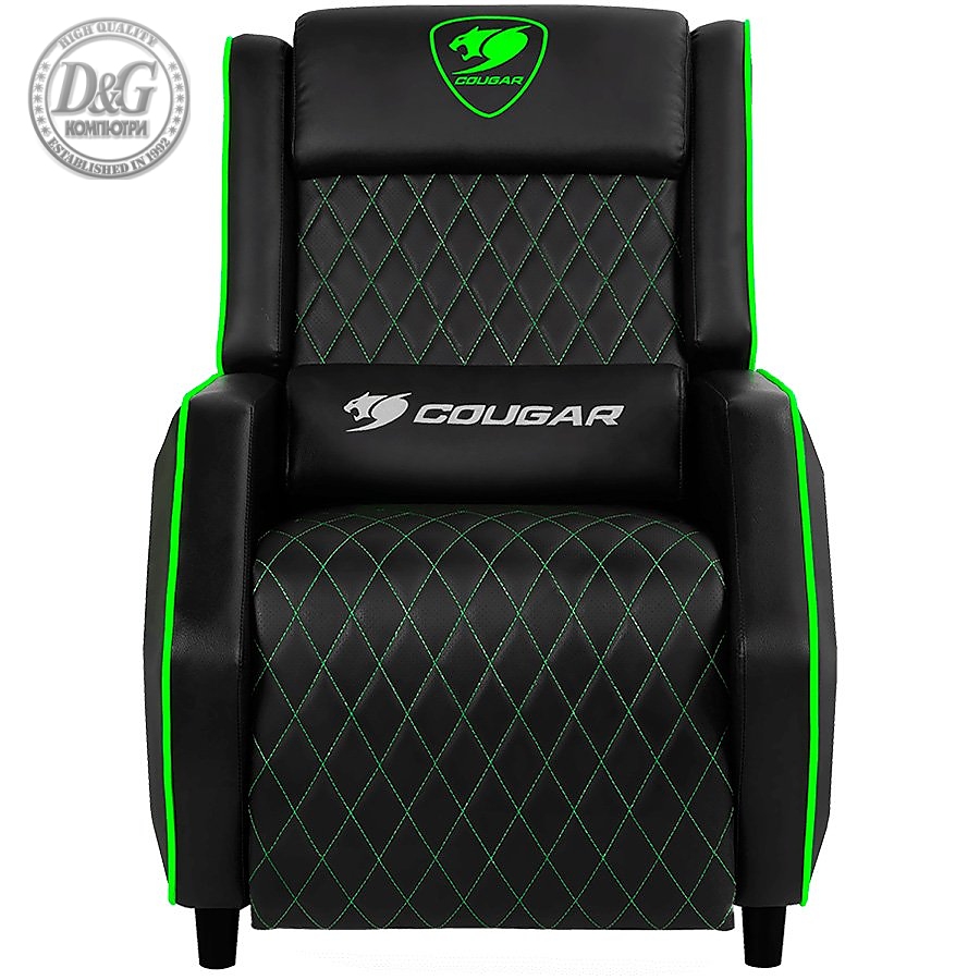 COUGAR Ranger - Green XB, Gaming Sofa, Headrest & Lumbar Design, Breathable Premium PVC Leather, Diamond Check Pattern Design, Recliner system 95°~160°, Weight Capacity 160 kg, Product Weight 32.5kg