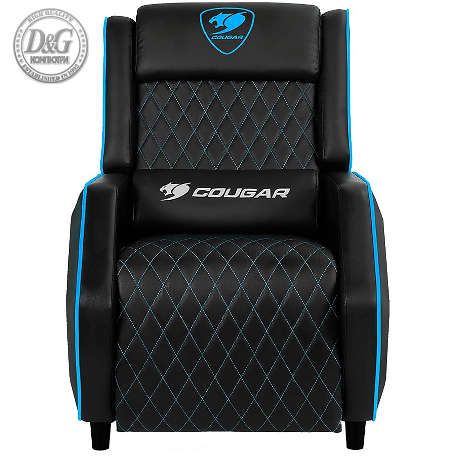 COUGAR Ranger - Blue PS, Gaming Sofa, Headrest & Lumbar Design, Breathable Premium PVC Leather, Diamond Check Pattern Design, Recliner system 95°~160°, Weight Capacity 160 kg, Product Weight 32.5kg