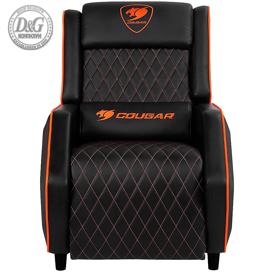 COUGAR Ranger - Orange, Gaming Sofa, Headrest & Lumbar Design, Breathable Premium PVC Leather, Diamond Check Pattern Design, Recliner system 95°~160°, Weight Capacity 160 kg, Product Weight 32.5kg