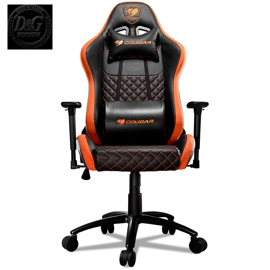 COUGAR Armor Pro Orange, Full Steel Frame, Breathable PVC Leather, Diamond Check Pattern Design, Micro Suede-Like Texture, Head and Lumbar Pillow, Mid Size, 3D Arm Rest Directions, Class 4 Gas Lift Cylinder, Orange / Black, 120 kg Weight Limit