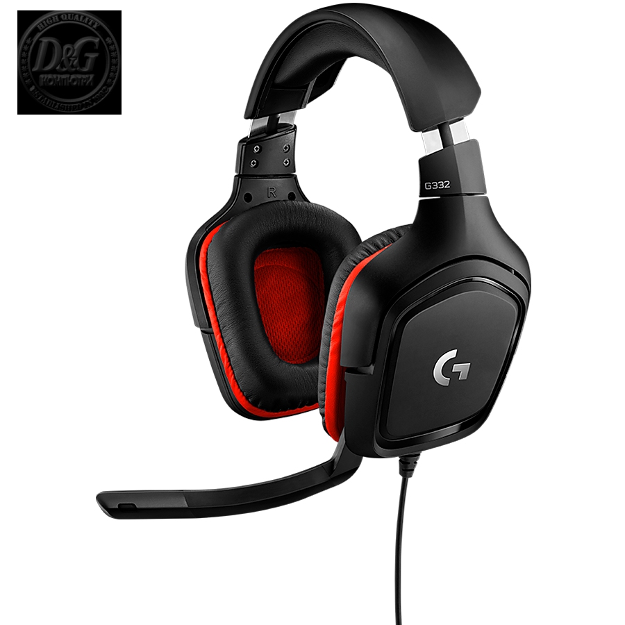 LOGITECH G332 Wired Gaming Headset - LEATHERETTE - BLACK/RED - 3.5 MM