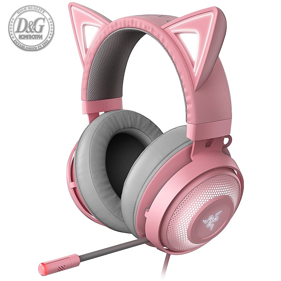 Razer Kraken Kitty Ed. - Quartz, Gaming Headset, Razer Chroma RGB, Stream Reactive Lighting, Cosplay Mode, 50 mm audio drivers, USB, Active noise-canceling Microphone, Volume Control