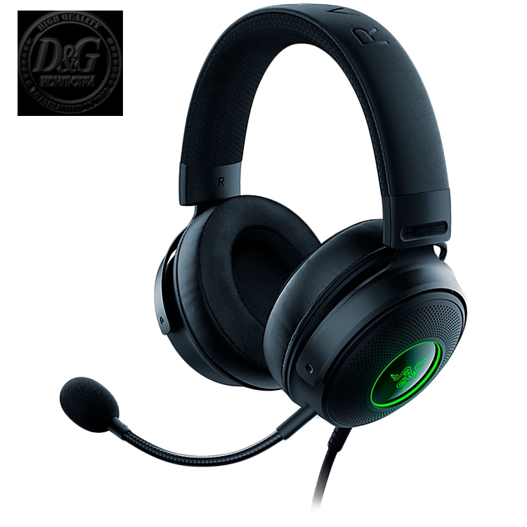 Razer Kraken V3 HyperSense, Gaming Headset, TriForce Titanium 50mm Drivers, Razer HyperSense Haptic Technology, THX Spatial Audio, Oval Ear Cushions, Detachable HyperClear Cardioid, USB-A, On-earcup audio controls