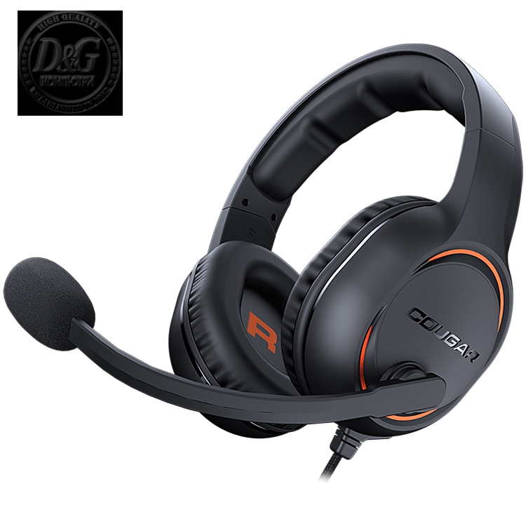 COUGAR HX330 - Orange Gaming Headset, 50mm Complex PEK Diaphragm drivers, 3.5mm Jack connections, 270g Light-Weight Comfort, 9.7mm Noise Cancellation Microphone, 4-pole 3.5mm Connector and 3-pole Y splitter for PC