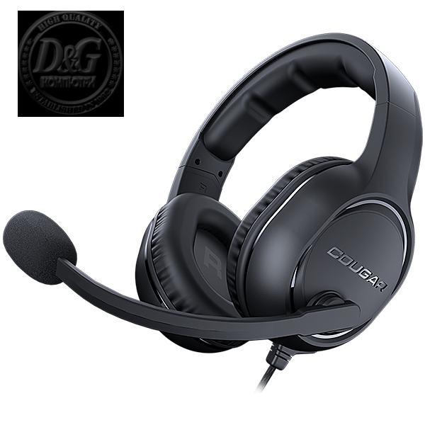 COUGAR HX330 Gaming Headset, 50mm Complex PEK Diaphragm drivers, 3.5mm Jack connections, 270g Light-Weight Comfort, 9.7mm Noise Cancellation Microphone, 4-pole 3.5mm Connector and 3-pole Y splitter for PC